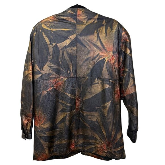 VTG Abstract Leather Jacket Open Front Made in Turkey Oversized Artsy Coat XL - Picture 2 of 11